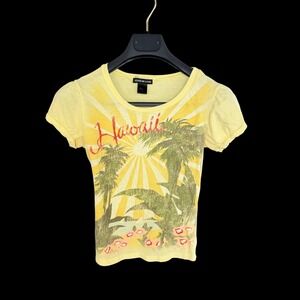 Y2K Misdemeanor Womens‎ Hawaii T-Shirt Yellow Cap Sleeve Cotton Small